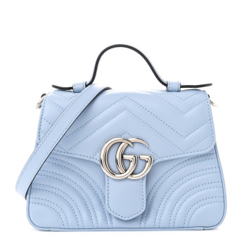 GUCCI Calfskin Matelasse Mini GG Marmont Top Handle Shoulder Bag Porcelain Light Blue