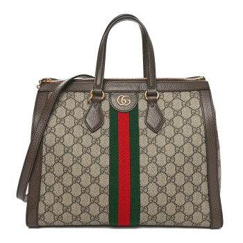 GUCCI GG Supreme Monogram Web Medium Ophidia Tote Bag Brown