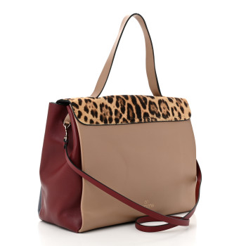 VALENTINO GARAVANI Calfskin Pony Hair Colorblock Mime Single Handle Bag Multicolor