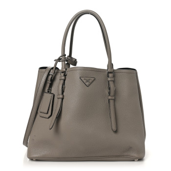 PRADA Vitello Daino Medium Double Handle Tote Argilla Black