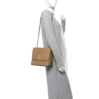 CHANEL Lambskin Quilted Medium Square Flap Bag Beige
