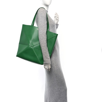 LOEWE Shiny Calfskin Large Puzzle Fold Tote Tropical Green