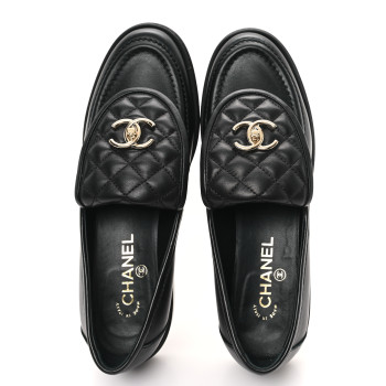 CHANEL Lambskin Quilted CC Turnlock Loafers 40.5 Black