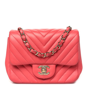 CHANEL Lambskin Chevron Quilted Mini Square Flap Pink