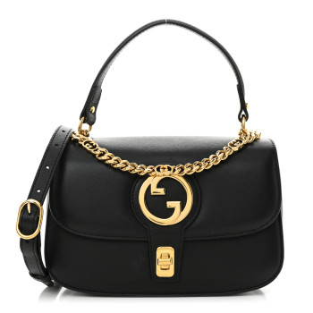 GUCCI Roxy Calfskin Small Blondie Top Handle Shoulder Flap Bag Black