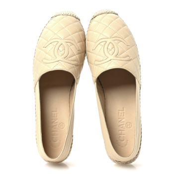 CHANEL Lambskin Quilted CC Espadrilles 39 Beige
