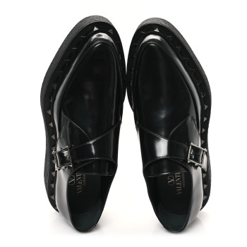 VALENTINO GARAVANI Calfskin Rockstud Mens M-Way Single Monk Loafers 42 Black