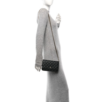 CHANEL Lambskin Quilted Wallet On Chain WOC Black