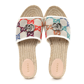 GUCCI Linen Psychedelic Mini GG Monogram Slide Sandals 40 Multicolor