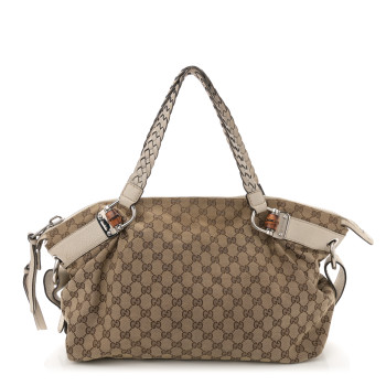 GUCCI Monogram Bamboo Bar Tassel Shoulder Bag White