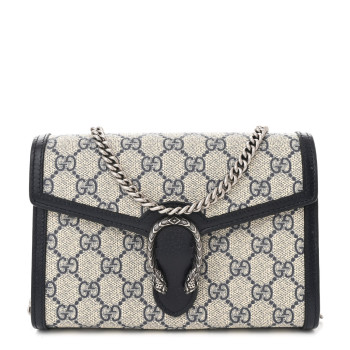 GUCCI GG Supreme Monogram Textured Dollar Calfskin Mini Dionysus Chain Wallet Beige Blue