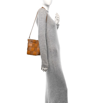 BOTTEGA VENETA Nappa Maxi Intrecciato Small Cassette Bucket Bag Brown Beige