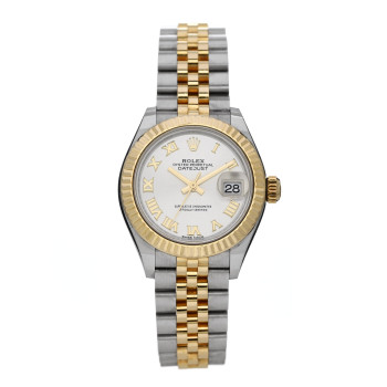 ROLEX Stainless Steel 18K Yellow Gold 28mm Oyster Perpetual Datejust Watch Silver Roman 279173