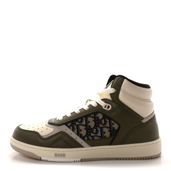 CHRISTIAN DIOR Smooth Calfskin Jacquard Oblique Mens B27 Mid Top Sneakers 43 Green Beige