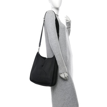 HERMES Taurillon Clemence EVELYNE III GM Black