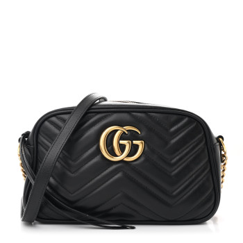 GUCCI Calfskin Matelasse Small GG Marmont Chain Shoulder Bag Black