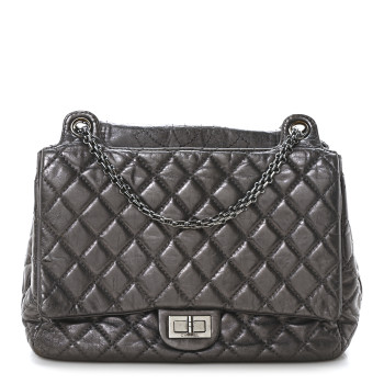 CHANEL Metallic Aged Calfskin Quilted Reissue 2.55 Accordion Flap Dark Silver