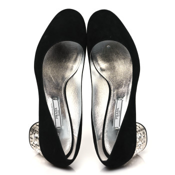 PRADA Suede Crystal Block Heel Pump 39.5 Black