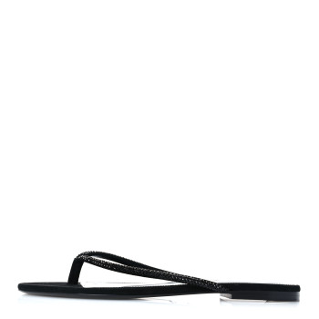 SAINT LAURENT Kid Suede Strass Crystal Embellished Joni 05 Flat Sandals 37 Black