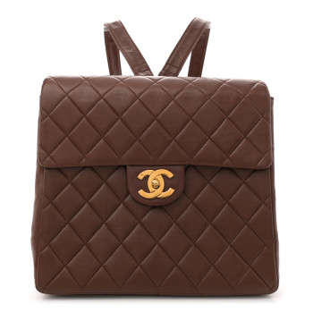 CHANEL Lambskin Quilted Backpack Brown