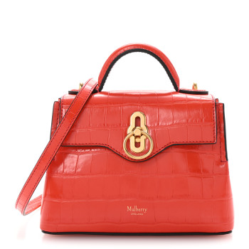 MULBERRY Shiny Crocodile Embossed Micro Seaton Hibiscus Red