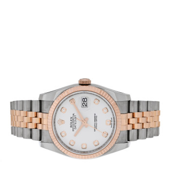 ROLEX Stainless Steel 18K Everose Gold Diamond 36mm Oyster Perpetual Datejust Watch White 116231