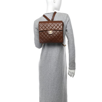 CHANEL Lambskin Quilted Backpack Brown