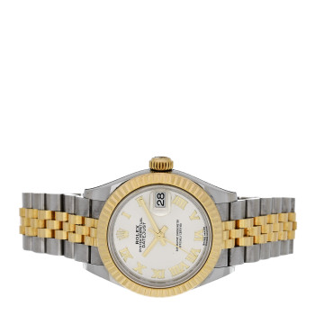 ROLEX Stainless Steel 18K Yellow Gold 28mm Oyster Perpetual Datejust Watch Silver Roman 279173