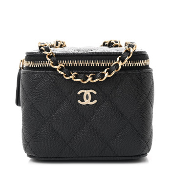 CHANEL Caviar Quilted Mini Vanity Case With Chain Black