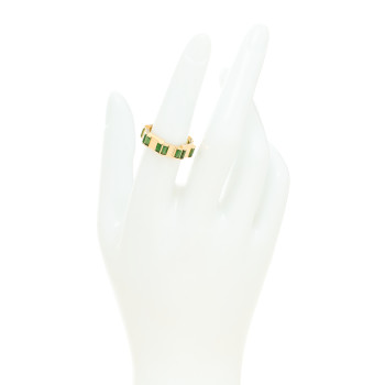 GUCCI 18K Yellow Gold Green Tourmaline 6mm Link to Love Ring 54 6.75