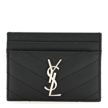 SAINT LAURENT Grain De Poudre Matelasse Chevron Monogram Credit Card Case Black
