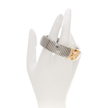 BULGARI Stainless Steel 18K Yellow Gold Wide Tubogas Bracelet