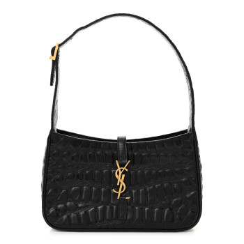 SAINT LAURENT Calfskin Crocodile Embossed LE 5 A 7 Hobo Black