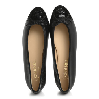 CHANEL Lambskin Patent Cap Toe Ballerina Flats 41 Black
