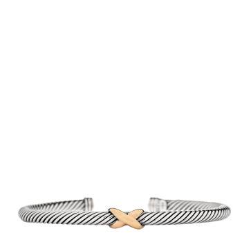 DAVID YURMAN Sterling Silver 18K Yellow Gold 4mm X Station Cable Bracelet
