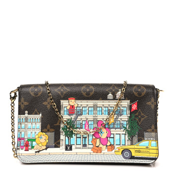 LOUIS VUITTON Monogram 2022 Christmas Animation New York Soho Pochette Felicie Chain Wallet Yellow