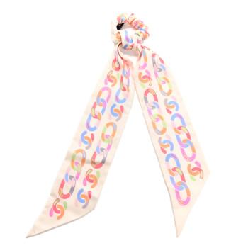 CHANEL Silk CC Twilly Hair Tie White Multicolor