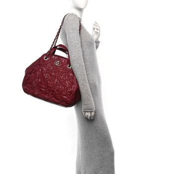 CHANEL Calfskin Ultra Stitch Large Bowler Red