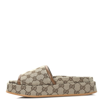 GUCCI Original GG Canvas Monogram Womens GG Platform Sandals 38 Beige Dark Brown
