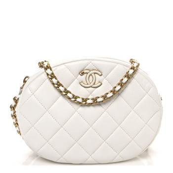 CHANEL Lambskin Enamel Quilted Mini Clip Round Camera Case White