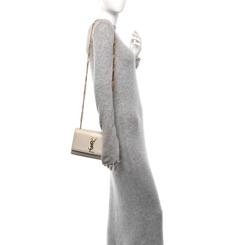 SAINT LAURENT Grain De Poudre Small Classic Monogram Kate Satchel Crema Soft