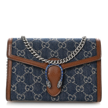GUCCI New Denim GG Monogram Dollar Calfskin Enamel Mini Dionysus Chain Wallet Blue Tea Cuir Epilog Electric Blue