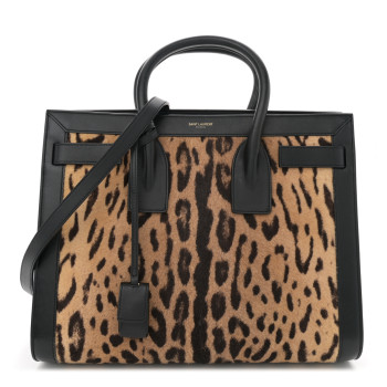 SAINT LAURENT Calf Hair Leopard Print Small Sac De Jour Black