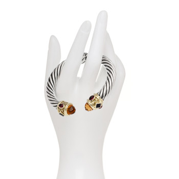DAVID YURMAN Sterling Silver 14K Yellow Gold Citrine Iolite Garnet 10mm Cable Renaissance Bracelet