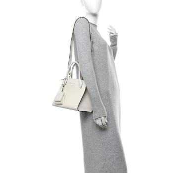 PRADA Saffiano Cuir Calfskin Small Monochrome Top Handle Tote White