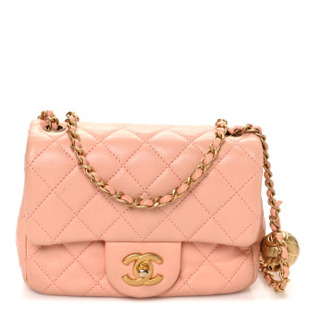 CHANEL Lambskin Quilted Mini Pearl Crush Flap Light Orange