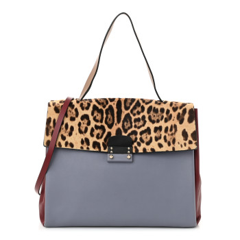 VALENTINO GARAVANI Calfskin Pony Hair Colorblock Mime Single Handle Bag Multicolor