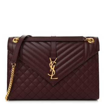 SAINT LAURENT Grain De Poudre Mixed Matelasse Large Triquilt Monogram Satchel Rouge Legion