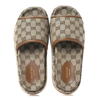 GUCCI Original GG Canvas Monogram Womens GG Platform Sandals 38 Beige Dark Brown