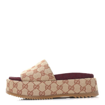 GUCCI Canvas GG Monogram Angelina Platform Slide Sandals 36.5 Beige Ruggine